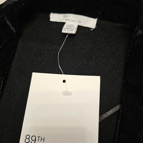 89th Madison Women's Black Velour Trim Open Cardigan Size: L - Picture 7 of 10